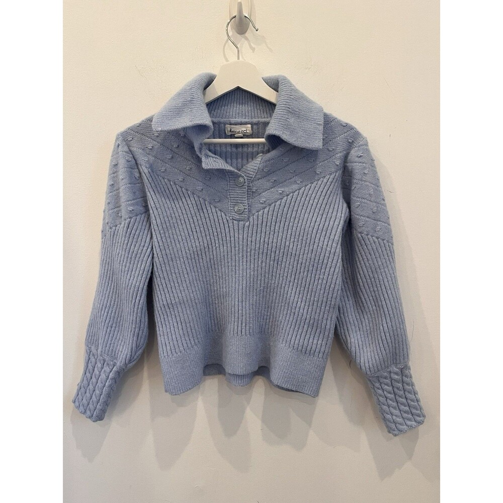 Merci Baby Blue Knit Long sleeve Sweater Sz M Collar Ballon Sleeve